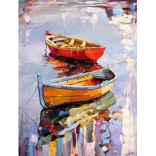 Wood Abstract Art Painting Two Canoes 40 cm