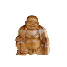 Wooden Natural Brown Seated Laughing Buddha 15 cm