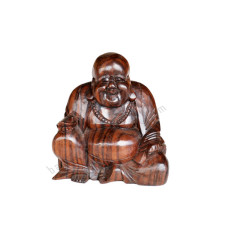 Wooden Brown Seated Laughing Buddha 15 cm