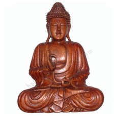 Wooden Brown Seated Buddha Right Hand Raised 60 cm