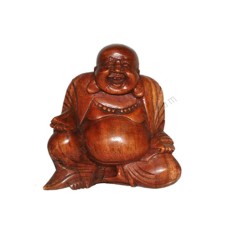 Wooden Brown Laughing Buddha Statue 20 cm