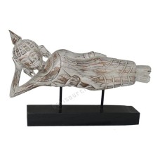 Wooden Reclining Buddha White Wash on Stand 50 cm