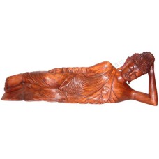 Wooden Brown Reclining Buddha Sculpture 100 cm