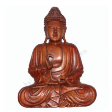 Wooden Brown Seated Buddha Right Hand Raised 50 cm