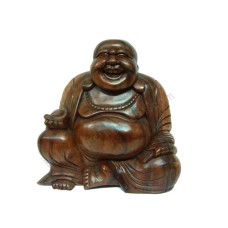 Wooden Brown Laughing Buddha Statue 30 cm