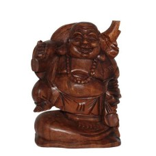 Wooden Brown Traveling Happy Buddha 20 cm