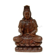 Wooden Brown Seated Kwan Yin On Lotus 30 cm