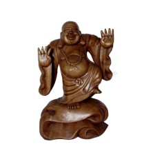 Wooden Brown Stretching Happy Buddha 30 cm