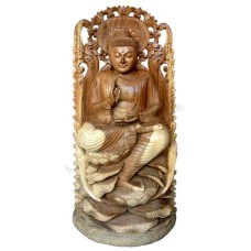 Wooden Natural Brown Meditation Buddha On Lotus 100 cm