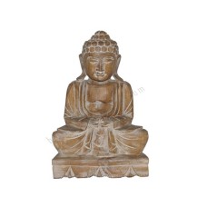 Wooden White Wash Seated Buddha on Lotus 40 cm