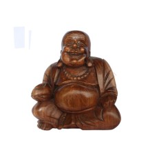 Wooden Brown Laughing Buddha Statue 25 cm