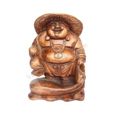 Wooden Brown Happy Buddha Wearing Cap 30 cm