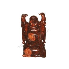 Wooden Brown Laughing Buddha Hands Raised 40 cm