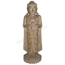 Wooden Standing Buddha Natural White Wash 80 cm