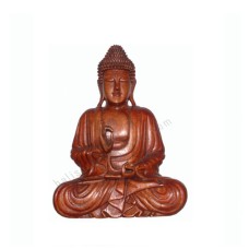 Wooden Brown Seated Buddha Right Hand Raised 30 cm