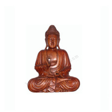 Wooden Brown Seated Buddha Right Hand Raised 25 cm