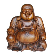 Wooden Brown Laughing Buddha Statue 80 cm