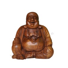 Wooden Brown Laughing Buddha Statue 40 cm