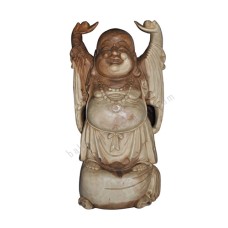 Wooden Natural Brown Laughing Buddha Hands Raised 80 cm
