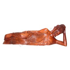 Wooden Brown Reclining Buddha Sculpture 80 cm