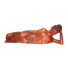 Wooden Brown Reclining Buddha Sculpture 60 cm