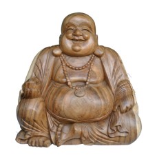 Wooden Natural Brown Laughing Buddha Statue 80 cm