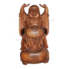 Wooden Brown Laughing Buddha Hands Raised 100 cm