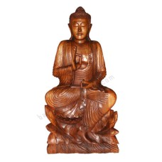 Wooden Brown Seated Buddha On Lotus 100 cm