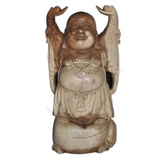 Wooden Natural Brown Laughing Buddha Hands Raised 100 cm