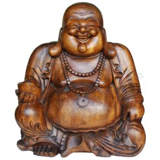 Wooden Brown Laughing Buddha Statue 90 cm