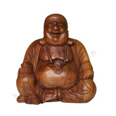 Wooden Brown Laughing Buddha Statue 50 cm