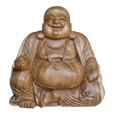 Wooden Natural Brown Laughing Buddha Statue 90 cm