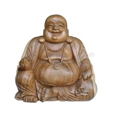 Wooden Natural Brown Laughing Buddha Statue 50 cm