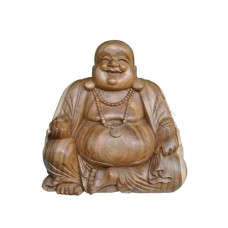 Wooden Natural Brown Laughing Buddha Statue 40 cm