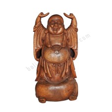 Wooden Brown Laughing Buddha Hands Raised 80 cm