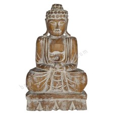 Wooden White Wash Seated Buddha on Lotus 50 cm