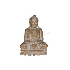 Wooden White Wash Seated Buddha on Lotus 25 cm