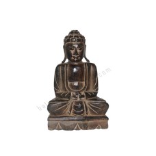 Wooden Antique Brown Seated Buddha on Lotus 30 cm