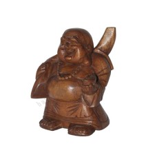 Wooden Brown Traveling Happy Buddha 15 cm