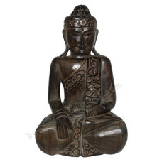 Wooden Antique Black Seated Buddha With Scarf 60 cm