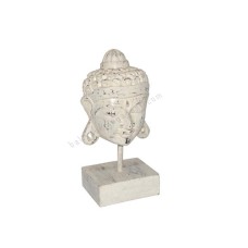 Wooden Buddha Head On Stand White Wash 25 cm