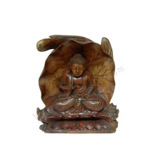 Wooden Brown Meditation Buddha In Lotus 30 cm