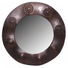 Wooden Mirror Brown Circles Motif 80 cm