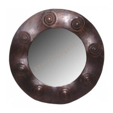 Wooden Mirror Brown Circles Motif 60 cm