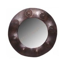 Wooden Mirror Brown Circles Motif 40 cm