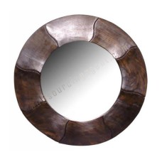 Wooden Round Mirror Bamboo Motif Brown 60 cm