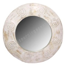 Wooden Mirror Circles Motif White Wash 80 cm