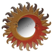 Wall Mirror Double Moon Brown Red 60 cm