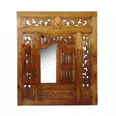 Wooden Mirror Opened Window Style Honey Brown 90 cm