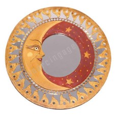 Moon Stars Wall Mirror Yellow Red 60 cm